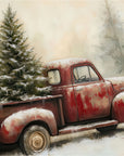Frosty Red Truck Vintage Print