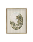 Oval Landscape with Cottages Framed Antique Art