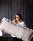Ruffle Lumbar Striped Pillow | Brown