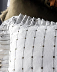 Ruffle Lumbar Embroidered Pillow | White + Olive