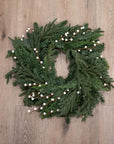 White Berry Evergreen Wreath 24"