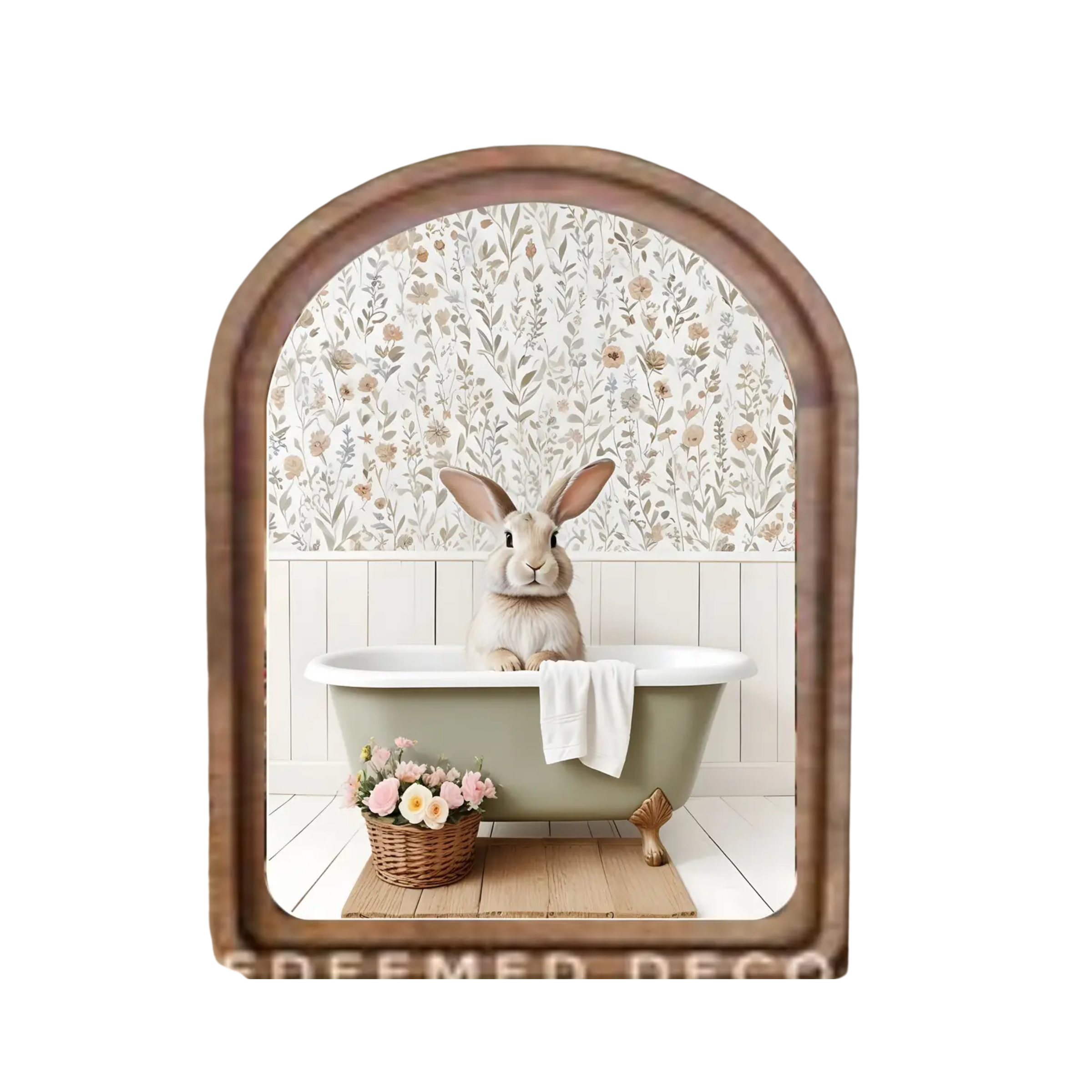 Arch Top Bunny In Tub Framed Art