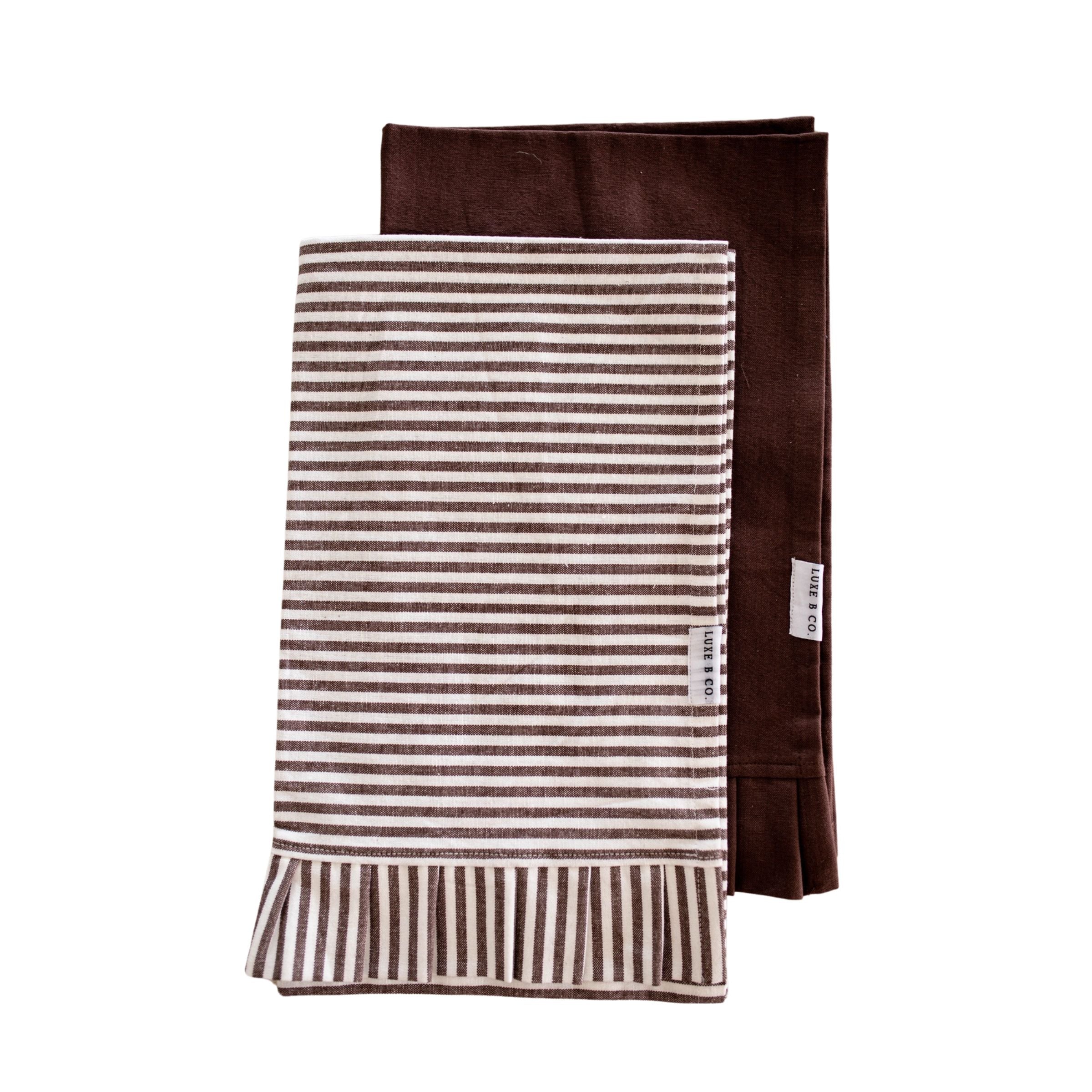 Brown + White Striped Ruffle Dishtowels