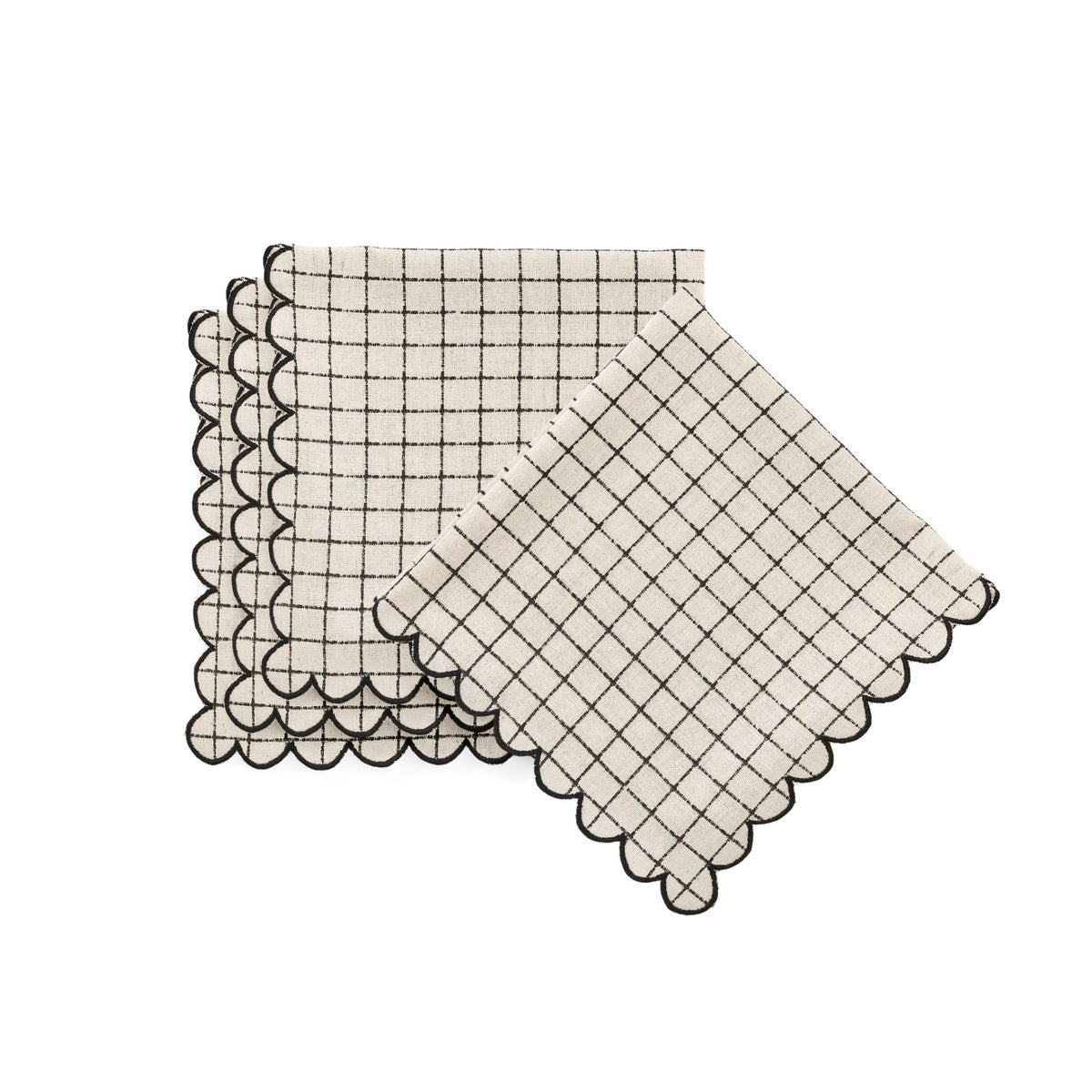 Checkered Scallop Napkin Set | Black/Ecru