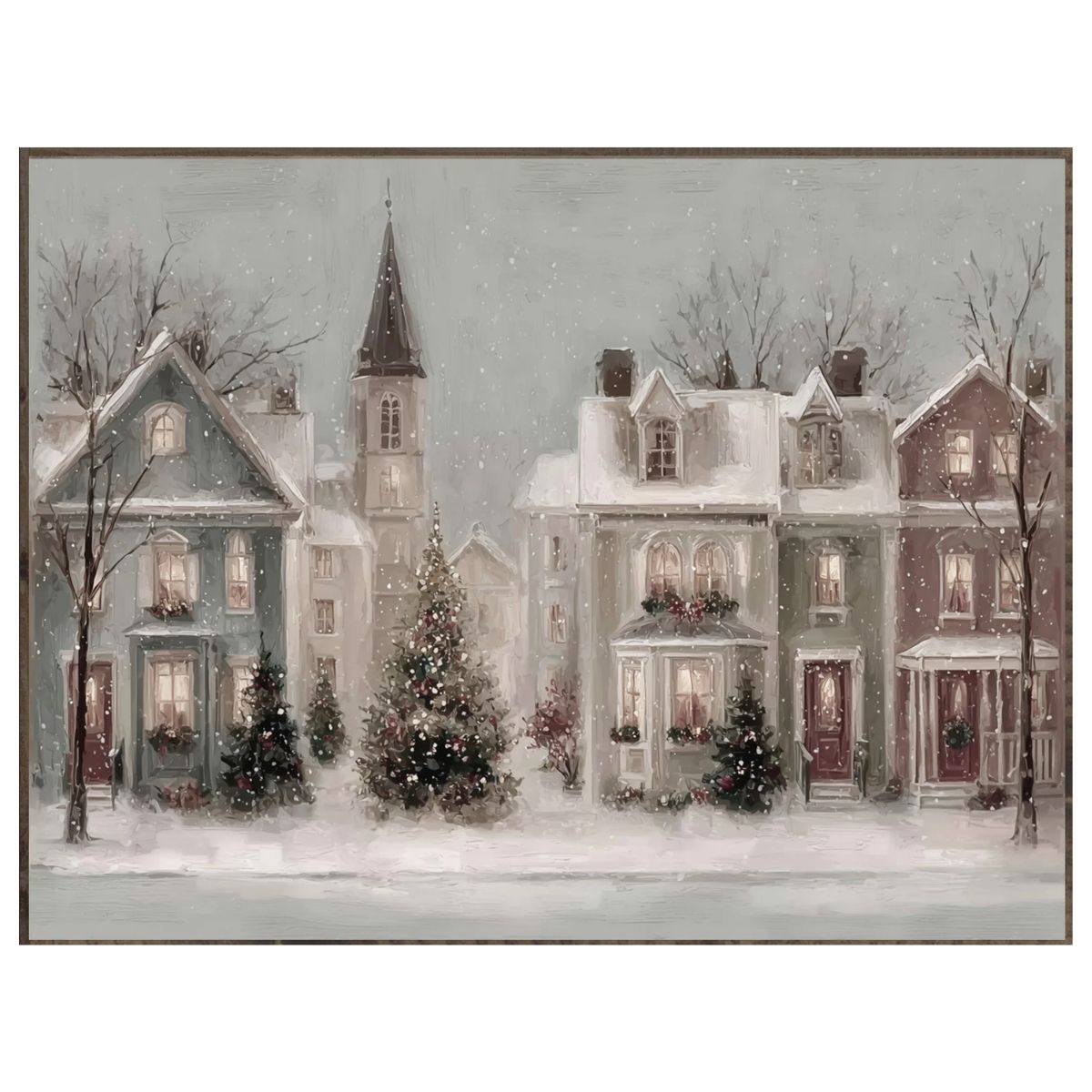 English Christmas Village Vintage Print