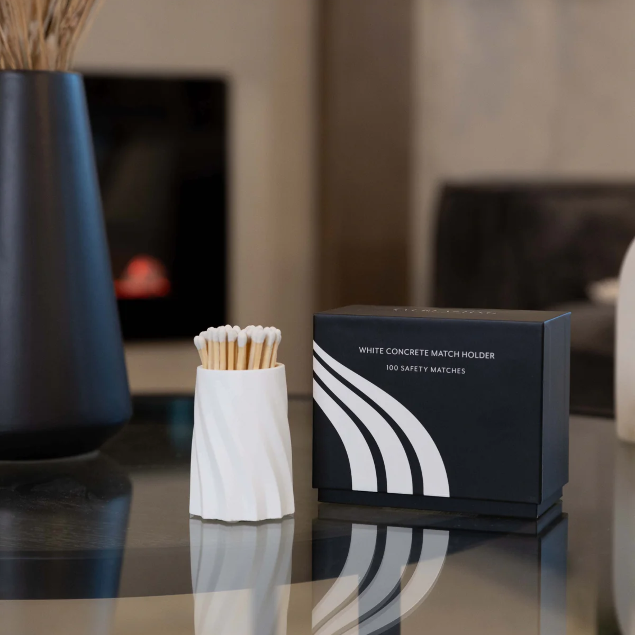 White Concrete Safety Match Set