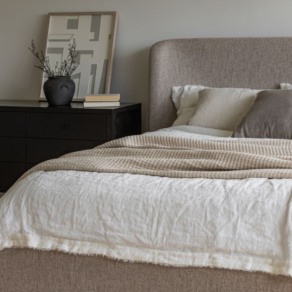 the faye bed in taupe