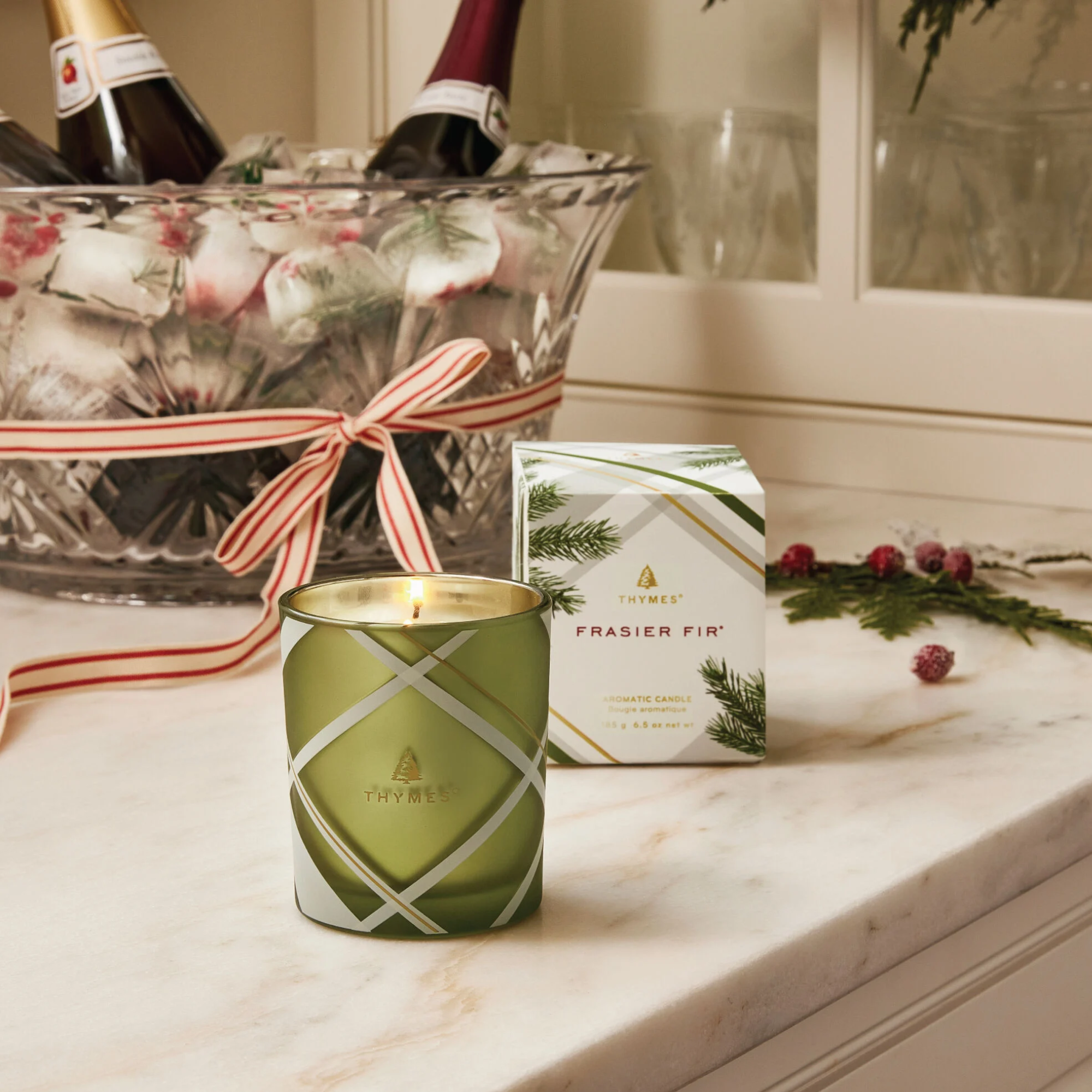 Frasier Fir Frosted Plaid Green Candle