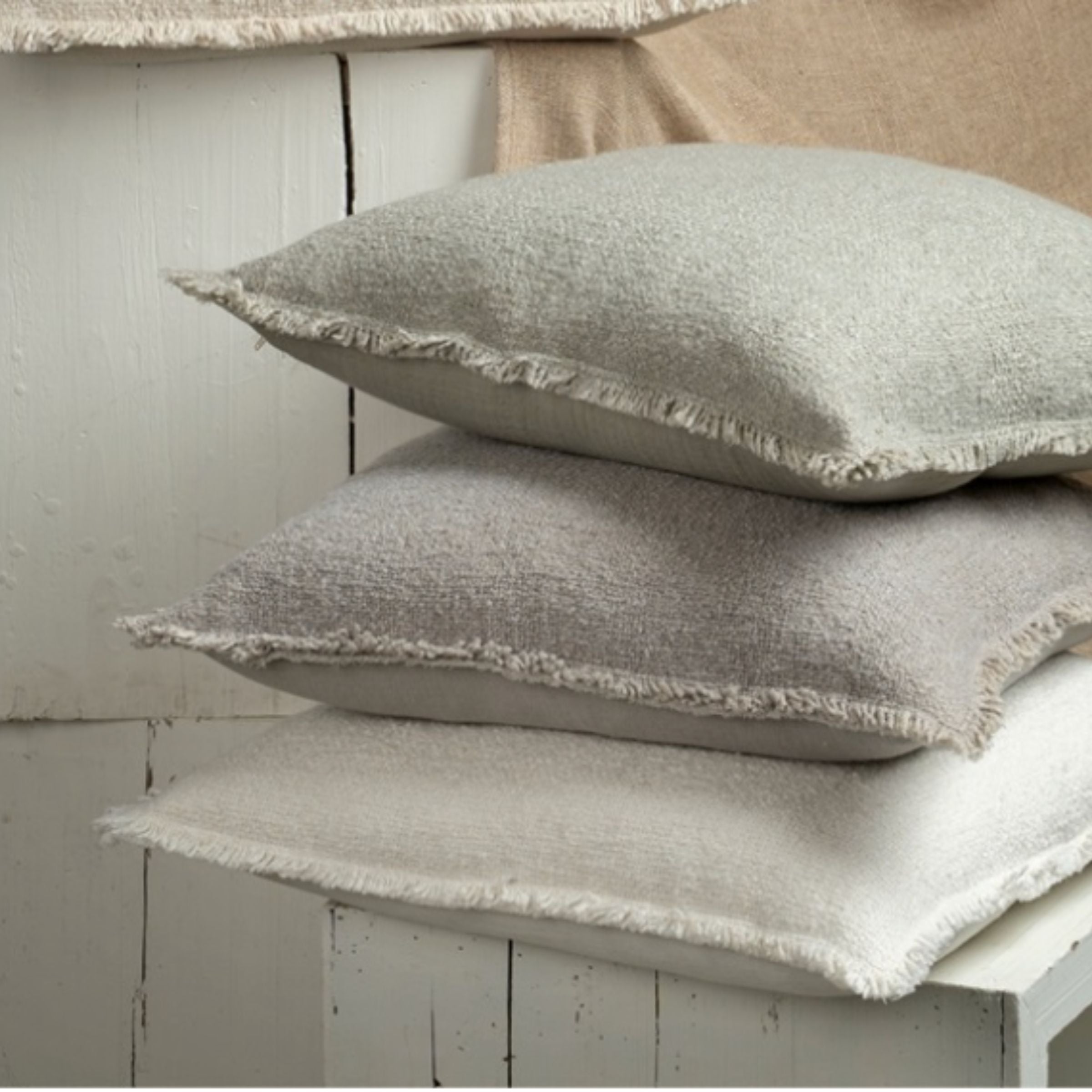 Fringed Boucle Pillow | Sage Grey