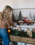Frosty Red Truck Vintage Print