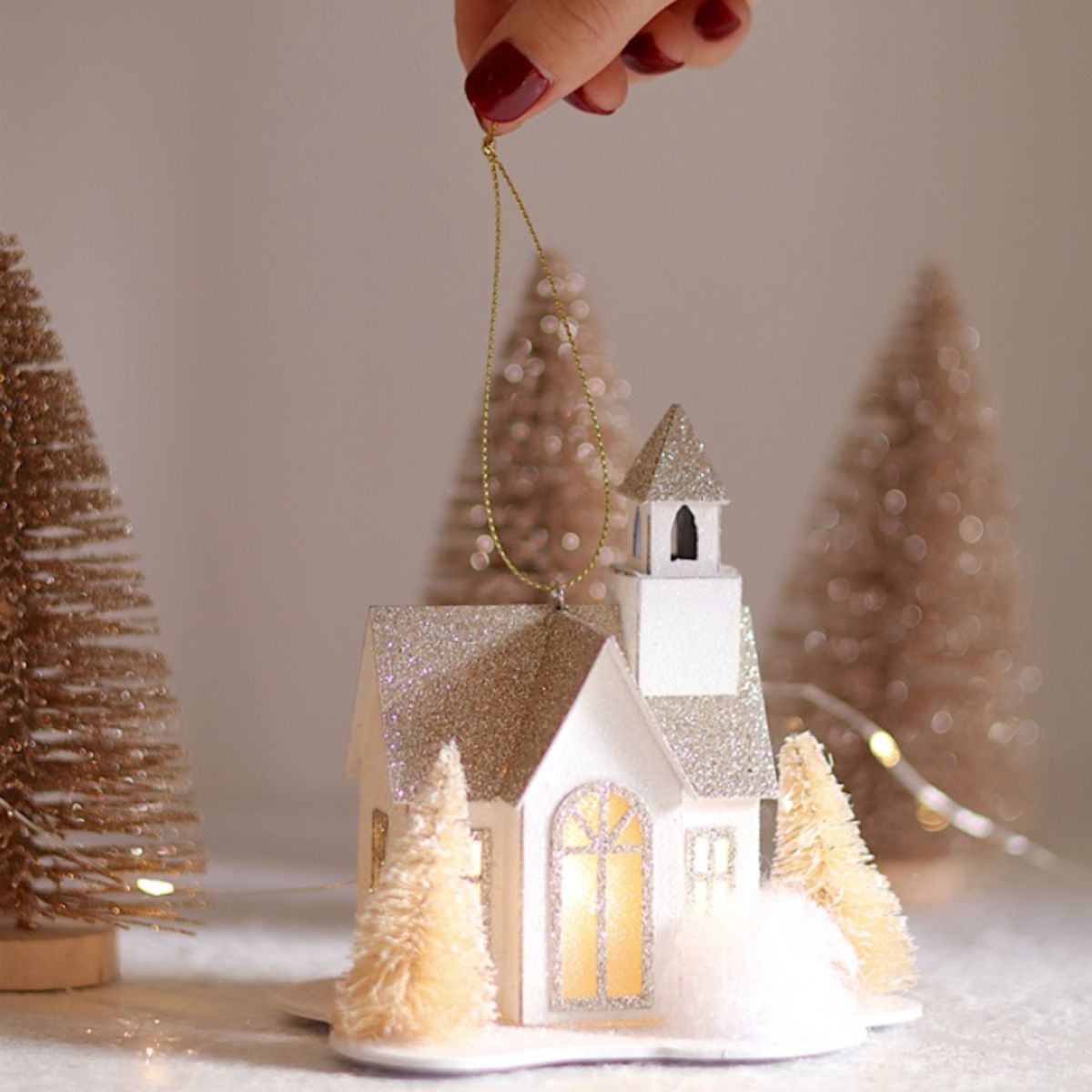 Glitter LED House Ornament