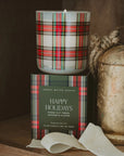 Happy Holidays Plaid Jar Candle