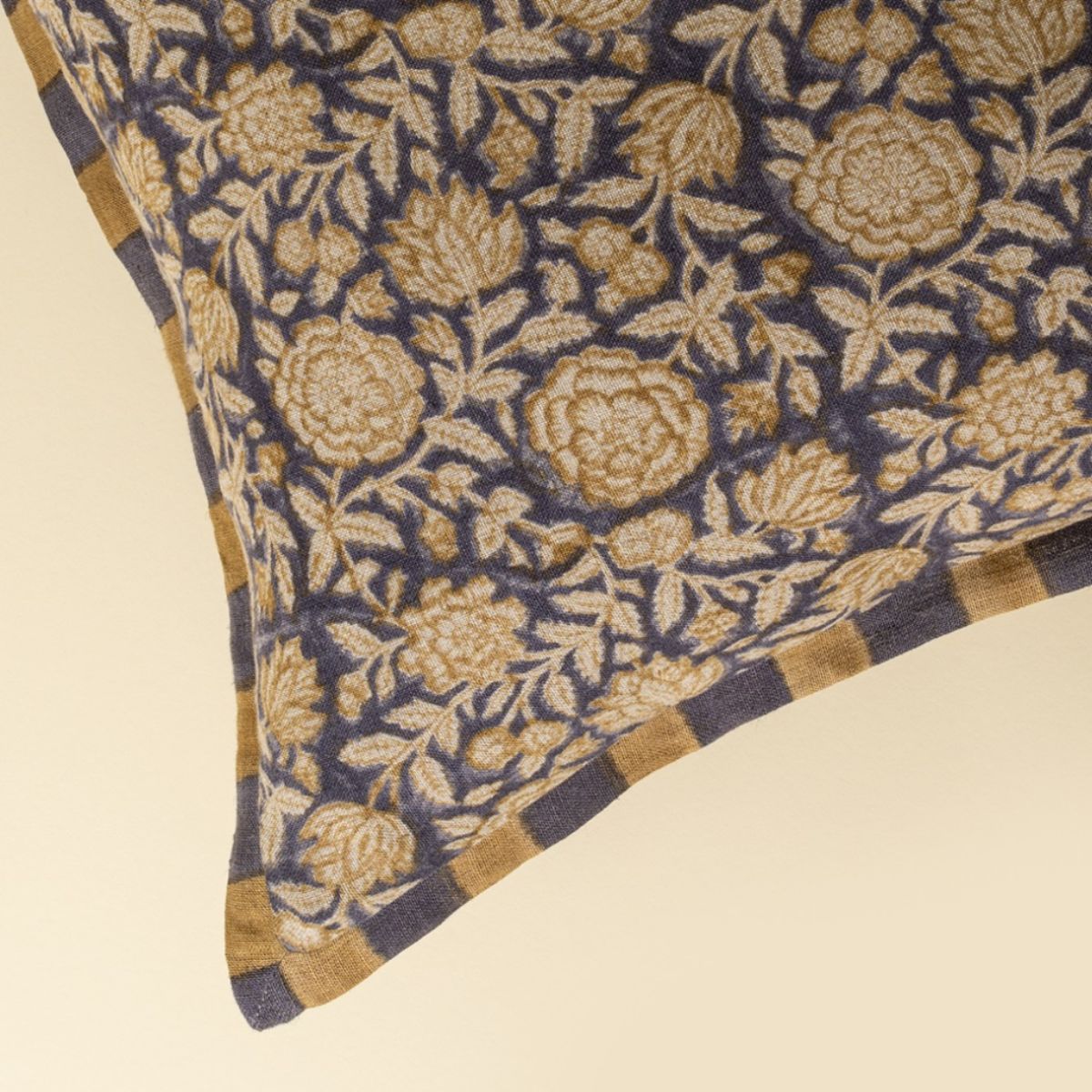 Floral &amp; Stripe Block Print Linen Pillow