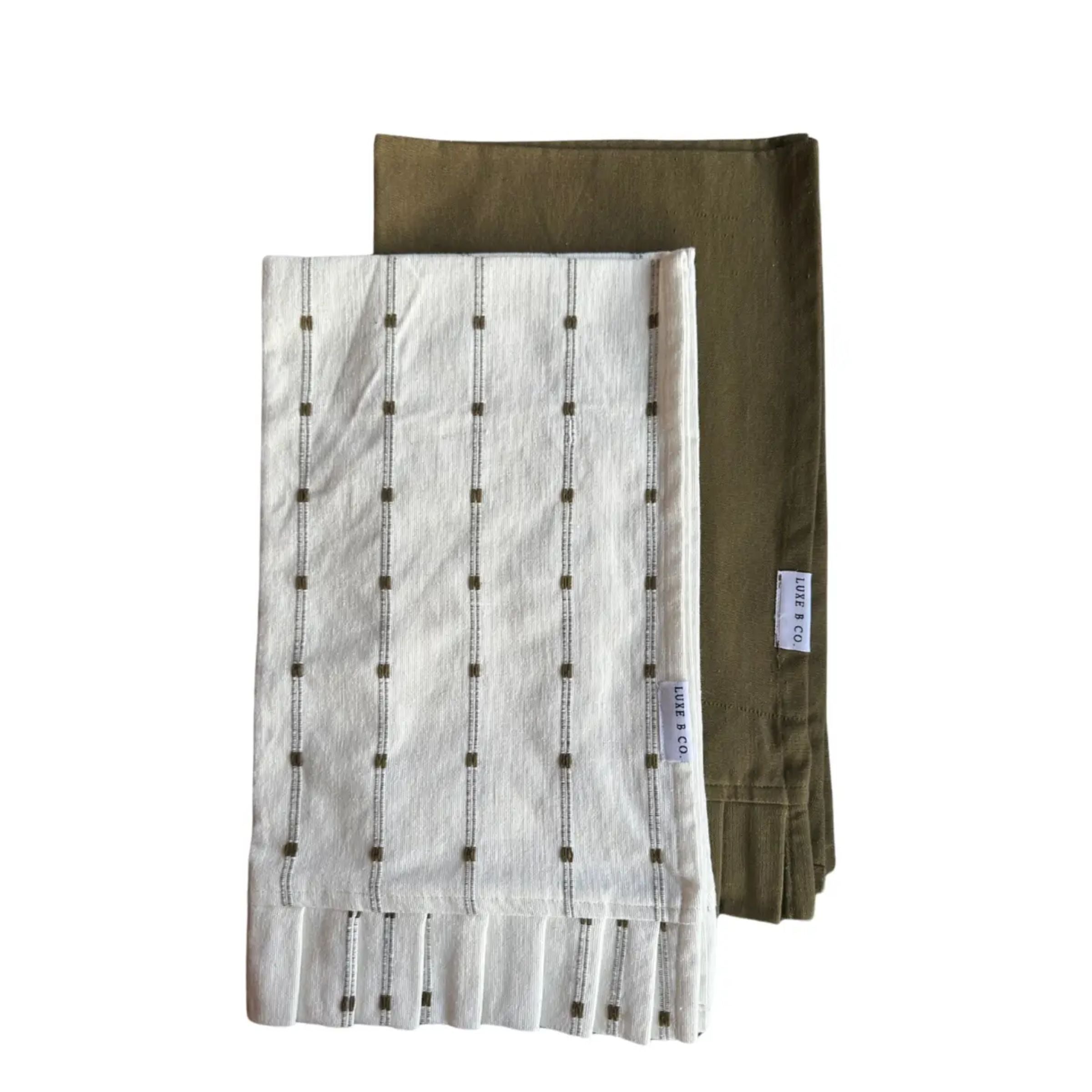 Olive Embroidery Striped Ruffle Dishtowels