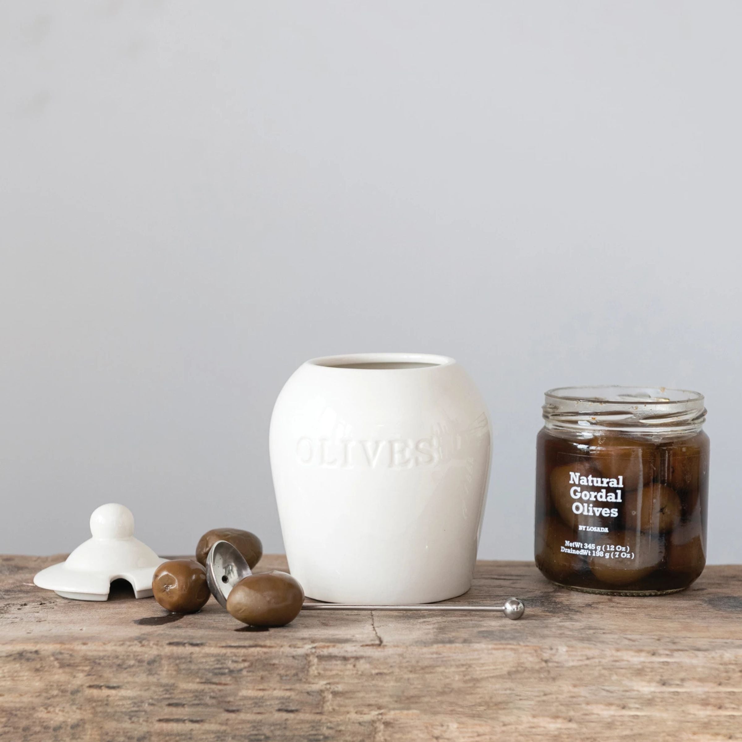 Olive Jar with Slotted Spoon