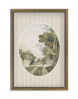 Oval Landscape with Cottages Framed Antique Art