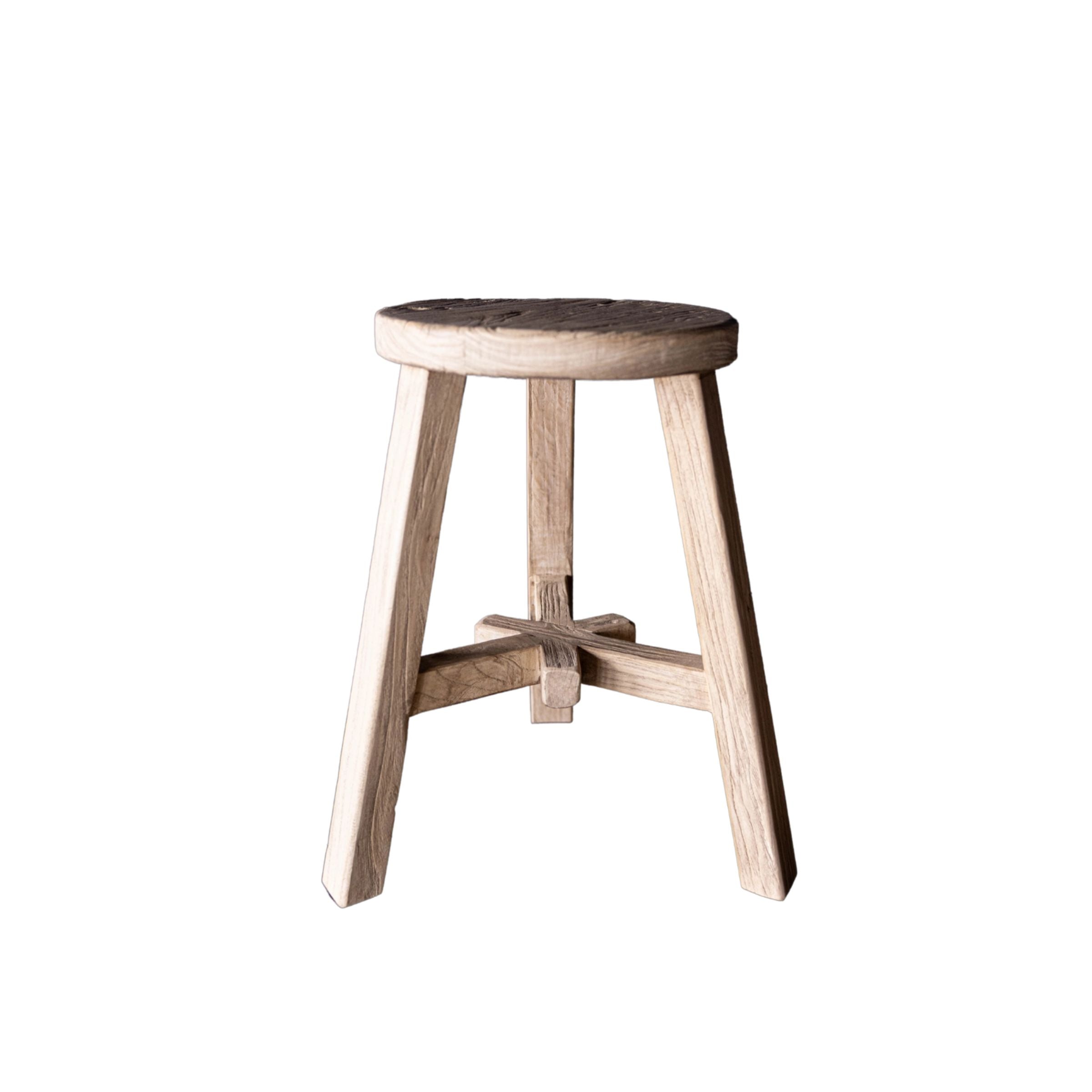 Reclaimed Elm Wood Round Stool