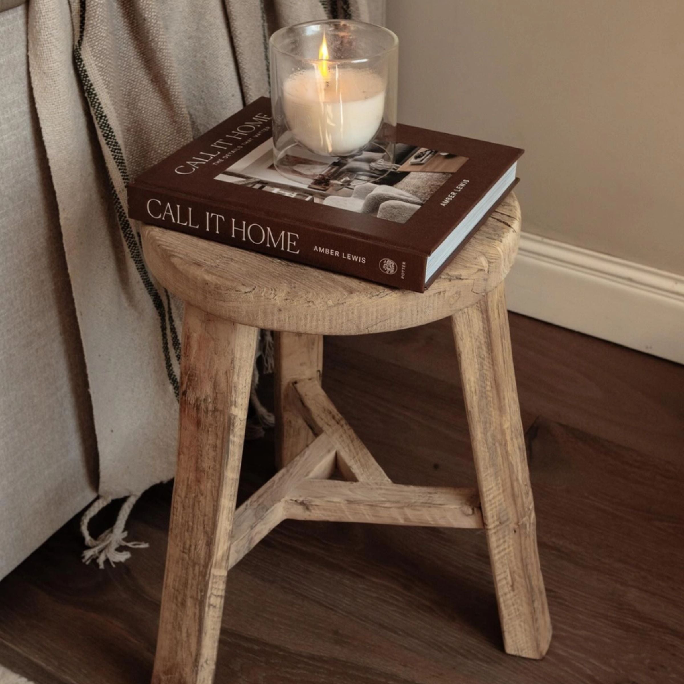 Reclaimed Elm Wood Round Stool