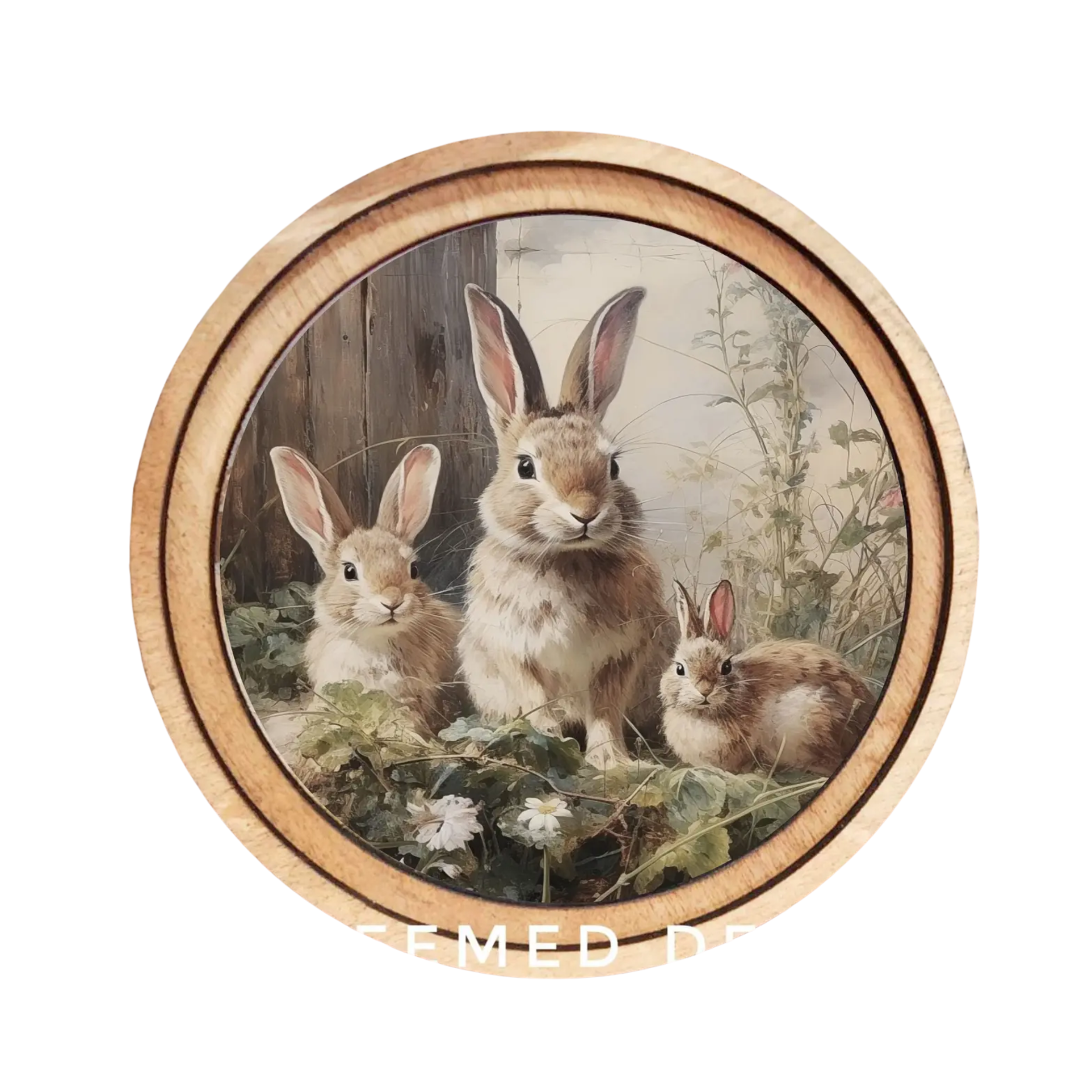 Round Bunny Trio Vintage Print