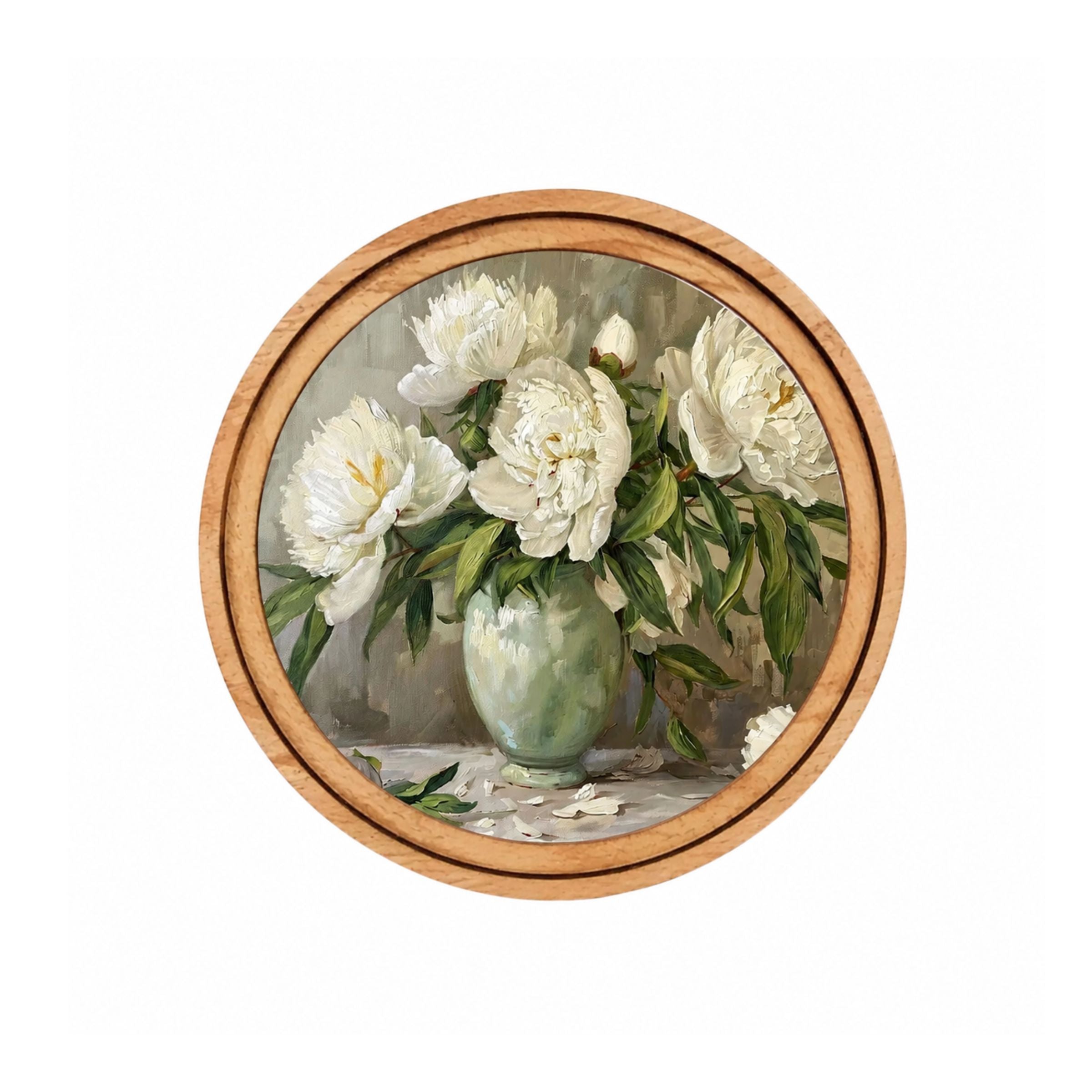 Round Muted Peony Framed Art