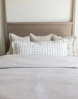 Ruffle Lumbar Embroidered Pillow | White + Olive