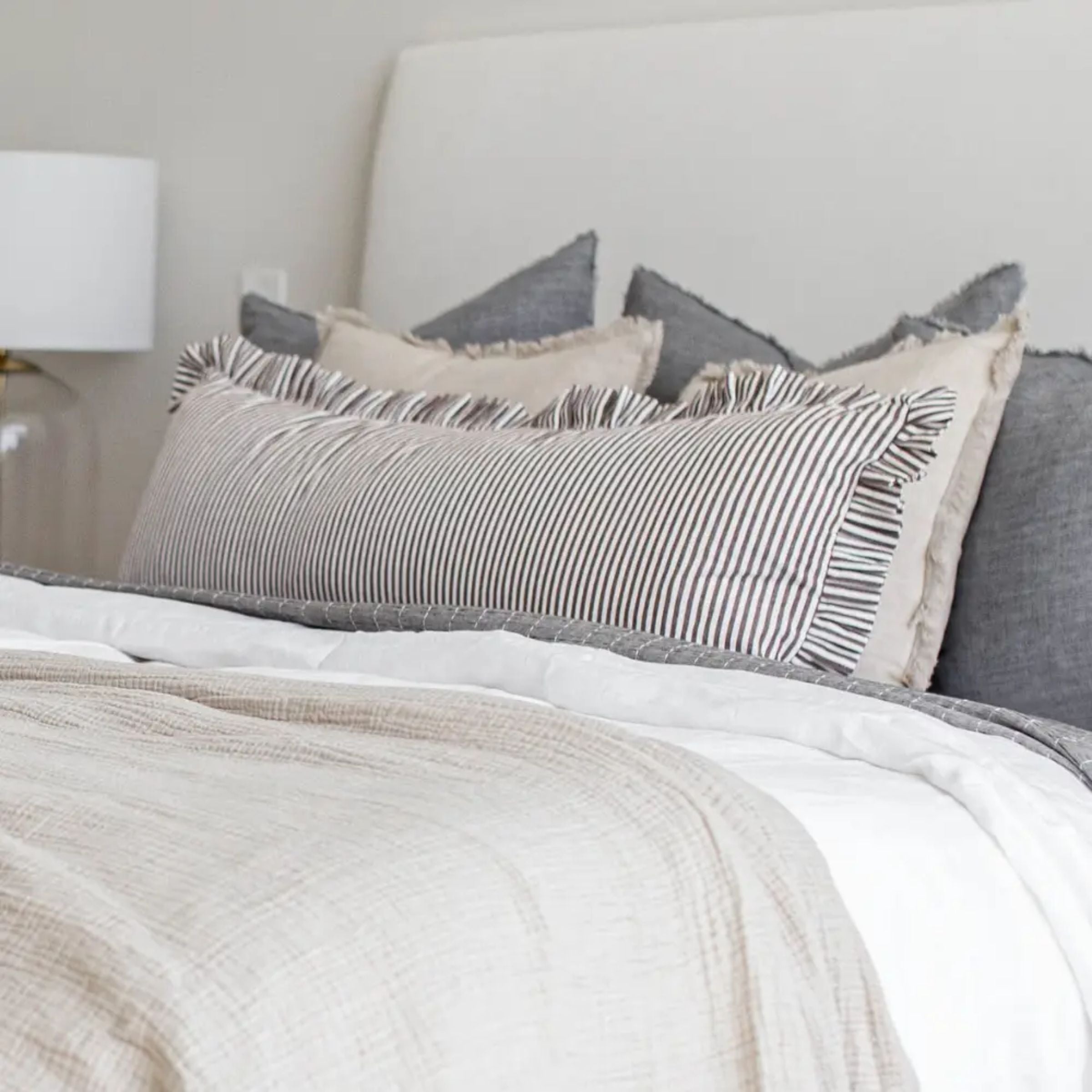 Ruffle Lumbar Striped Pillow | Brown