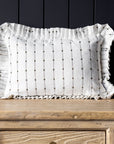 Ruffle Lumbar Embroidered Pillow | White + Olive