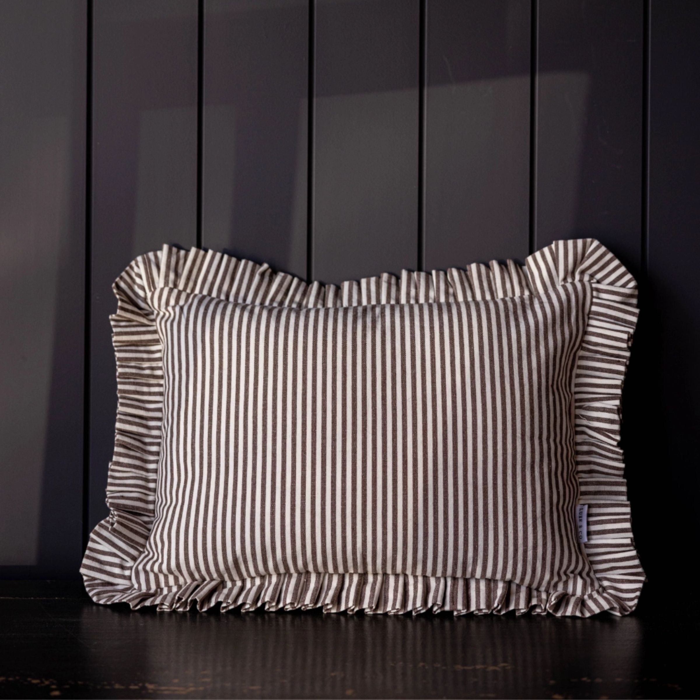 Ruffle Lumbar Striped Pillow | Brown