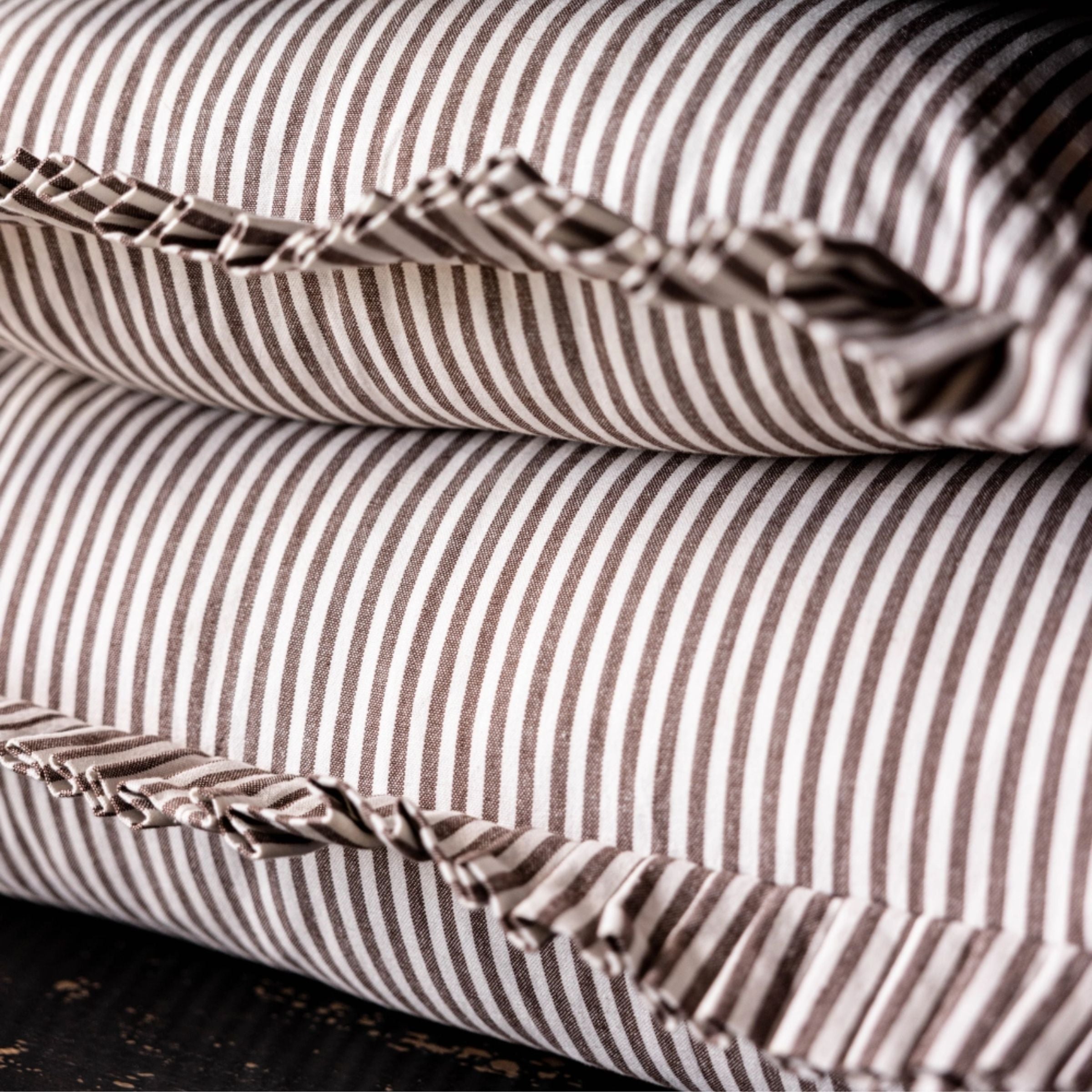 Ruffle Lumbar Striped Pillow | Brown