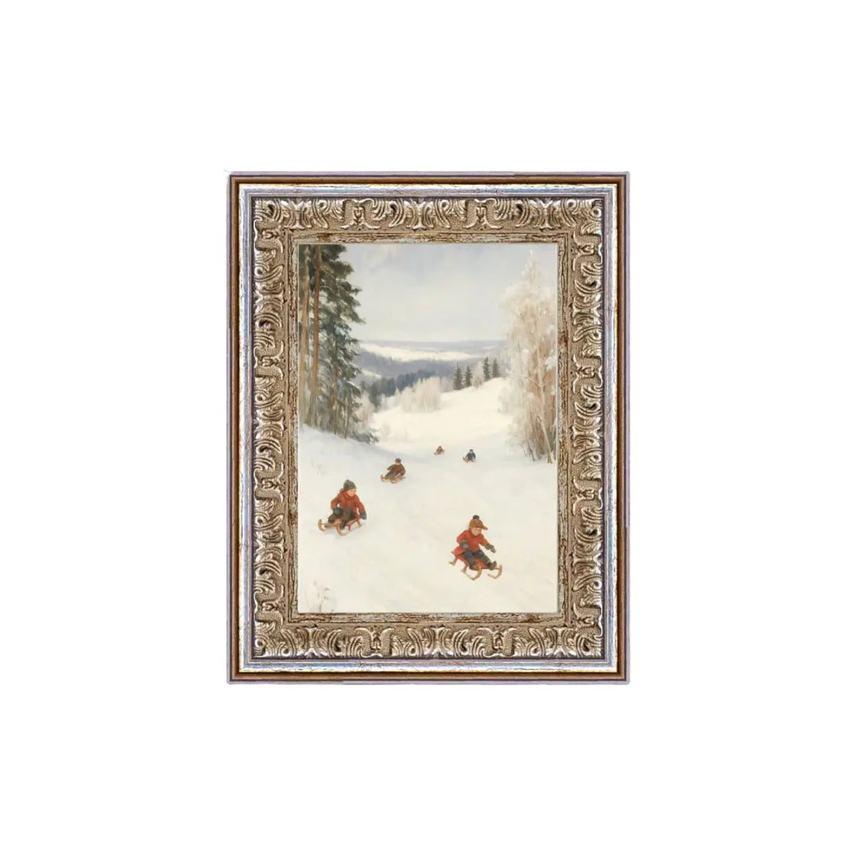 Sledding Hill Vintage Print