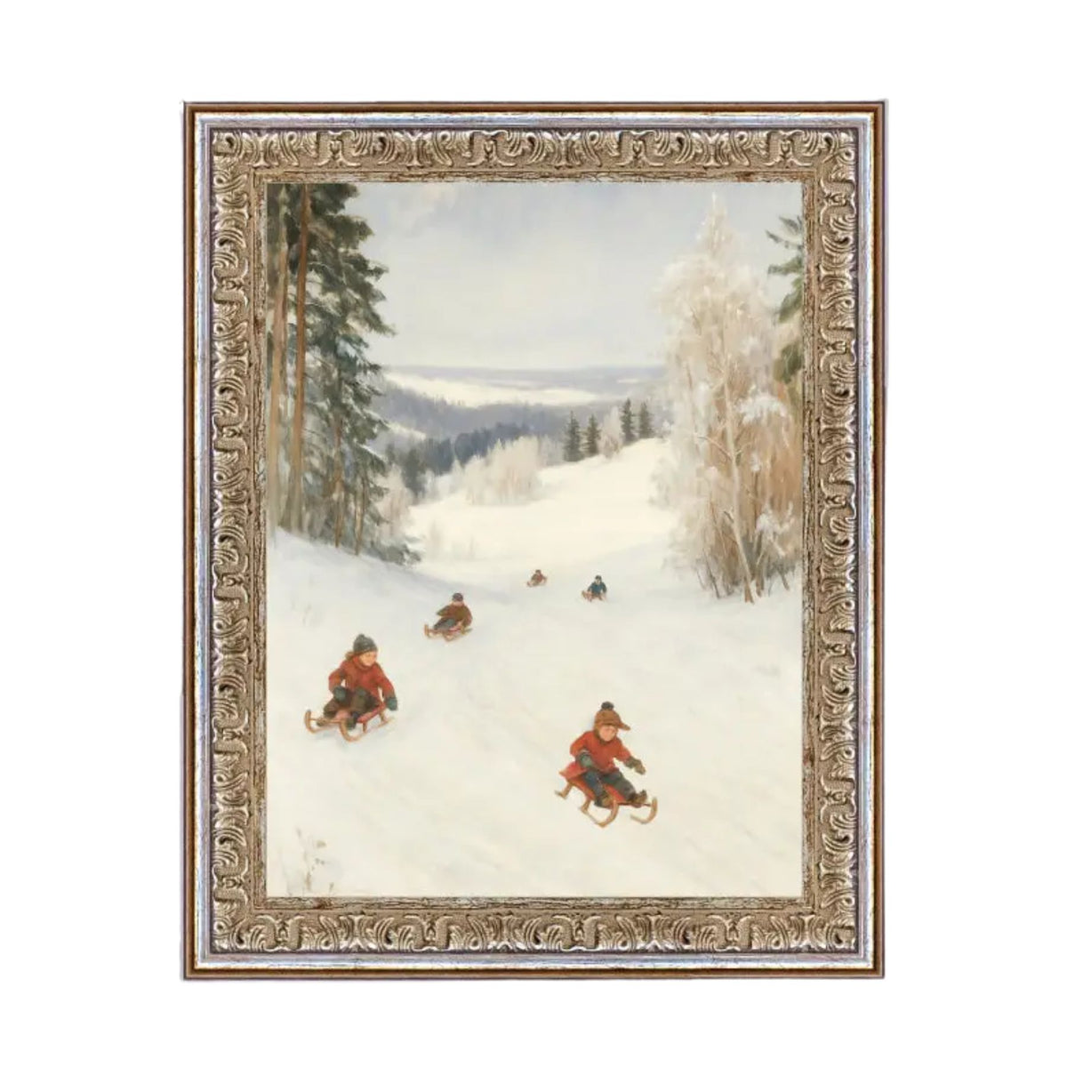 Sledding Hill Vintage Print