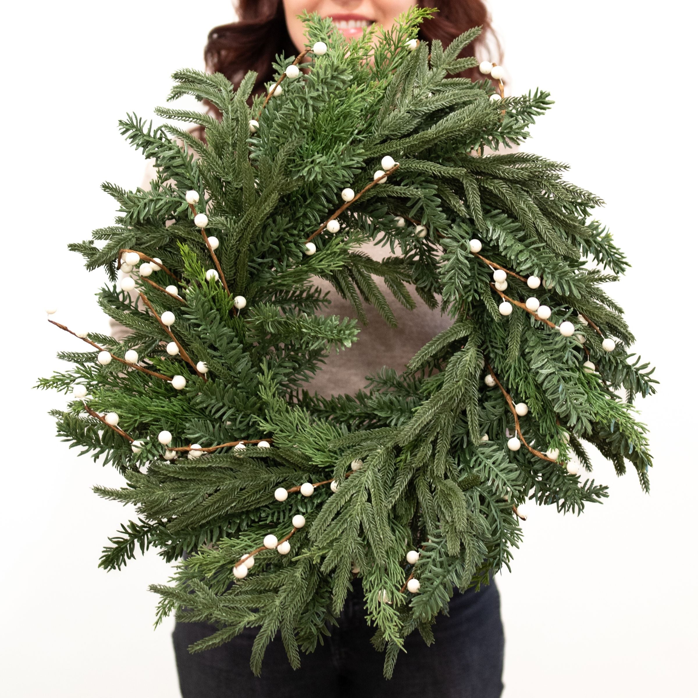 White Berry Evergreen Wreath 24&quot;
