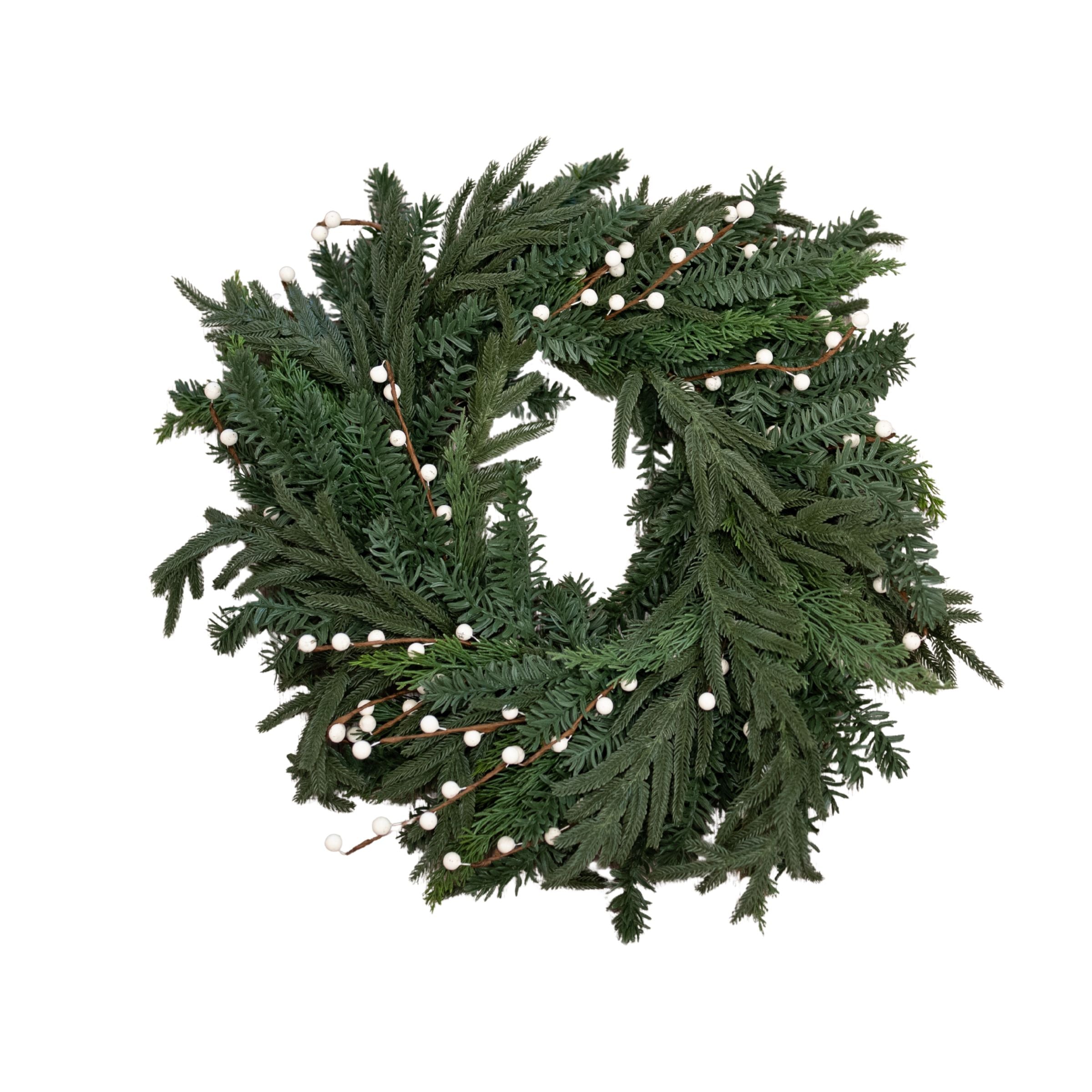 White Berry Evergreen Wreath 24&quot;
